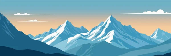 美しい山の風景 澄んだ空の背景にある雪に覆われた山々のパノラマ ベクトルイラスト ロイヤリティフリーストックベクター