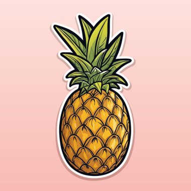 Olgun ve tatlı ananas. Yumuşak pembe arkaplanda çizgi film tarzında renk vektörü çizimi