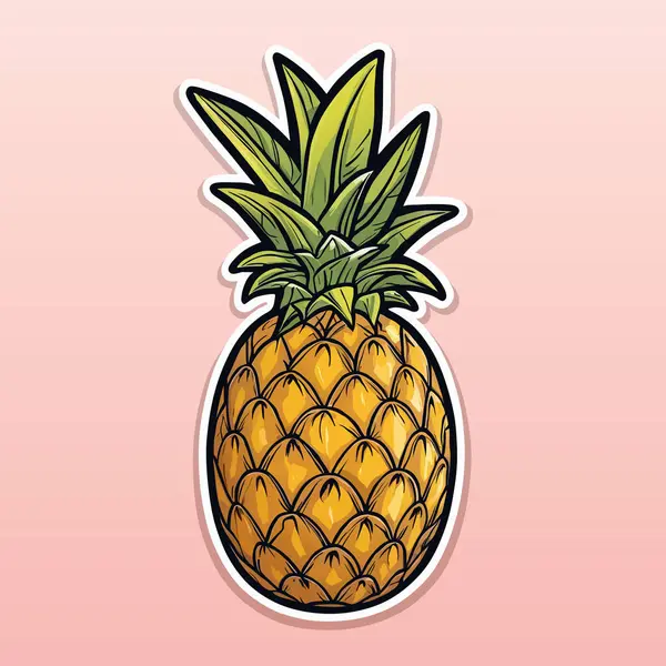 パイナップルと甘いパイナップル 柔らかいピンクの背景に漫画スタイルの色ベクターイラスト — ストックベクタ