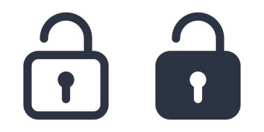 Kilidi aç veya kilidi aç simgeleri dolu, taslak, çizgi ve vuruş biçiminde dizayn edildi