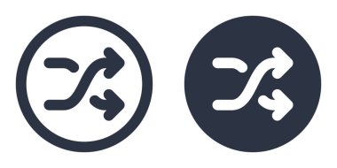 Karıştır veya Rastgele Seçim basit simgeleri doldurulmuş, ana hatlı, çizgi ve vuruş biçiminde dizayn edildi