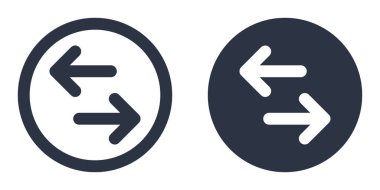 Yatay Okları Döndür veya Değiştir basit simgeler doldurulmuş, ana hatlı, çizgi ve vuruş tarzında dizayn edildi. Çemberde iki siyah zıt ok