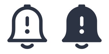 Ünlem İşaretli çan ya da Bildirim Uyarı simgeleri doldurulmuş, ana hatlı, çizgi ve vuruş biçiminde dizayn edilmiş basit simgeler