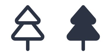 Ağaç veya Çam Ağacı basit simgeleri doldurulmuş, özet çizilmiş, çizgi ve vuruş biçiminde dizayn edilmiş