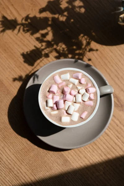 Cropped View Cup Cocoa Marshmallows Top View Delicious Hot Chocolate Royalty Free Stock Images