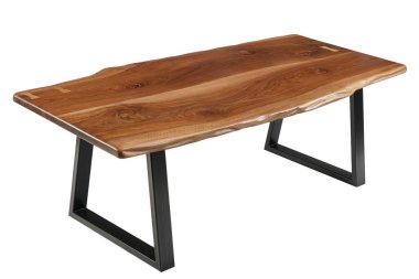 Doğal ahşaptan yapılmış masalar beyazda izole edilmiş. Tahta masalar.