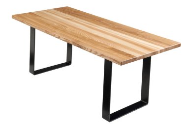 Doğal ahşaptan yapılmış masalar beyazda izole edilmiş. Tahta masalar.