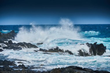 Dalgalar sahile çarpıyor.
