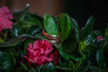 Yüzüklü güzel çiçek buketini kapat.