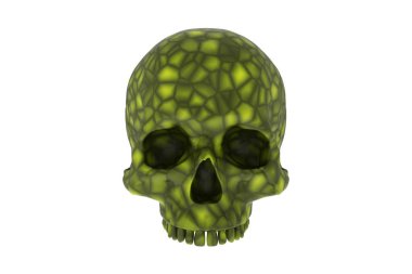 Isolated abstract olive green cracked cranium half skull on a white background. No jaw. Halloween and Day of the Dead art. clipart