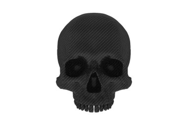 İzole edilmiş karbon fiber desenli kafatası beyaz arka planda. Çenesi yok. Cadılar Bayramı ve Ölülerin Günü.