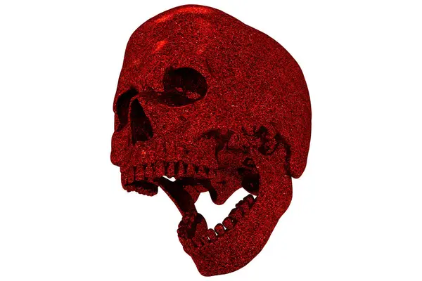 stock image Isolated red glitter cranium full skull on a white background. With jaw. Open mouth. Halloween and Day of the Dead holiday art.