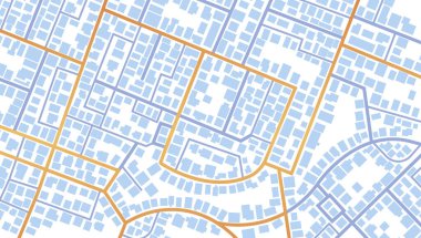 Şehir manzarası. Harita binalarının üstünden bak. GPS haritası. Şehrin yukarıdan detaylı görüntüsü. Dekoratif grafik turist