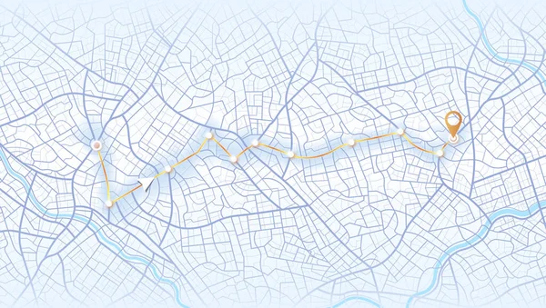 Stadtstraße Stadtstraßen Und Blöcke Routenentfernungsdaten Wegkurven Und Zielmarkierungen Riesige Ansicht — Stockvektor