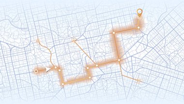 Büyük şehir manzarası. Geleceğin navigasyon haritası. Gelişigüzel grafik tasarım. Kasabanın parçaları. Sokak yolları ve...