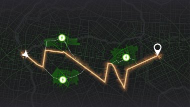 Şehir caddesi yolu üzerinde hedef etiketi ya da işareti var. Otoparkta hızlı şarj aleti olan elektrikli araba şarj istasyonu.