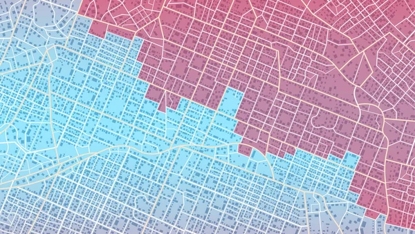 Gpsは家にナビゲーションをマップします 閉鎖区域 上から街の詳細ビュー 街のトップビュー 赤の看板 — ストックベクタ
