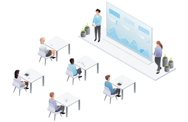 Zakelijke Presentatie Toespraak Scene Van Whiteboard Vergadering Business Rapport Spreken — Stockvector