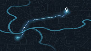 Navigate haritalama teknolojisi GPS izleme haritası, hareket ve son varış noktalarını caddelerde gösteriyor