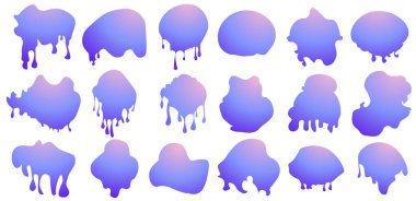 Mürekkep lekeleri. Soyut sanatsal mürekkep sıçraması boya sıçraması, damlalar, noktalar, ıslak boya izleri. Suluboya boya fırça dokusu. Grunge suyu, sprey serpintisi, kirli leke lekeleri ve sıçramış siluetler. Vektör illüstrasyonu beyaz arkaplan.