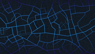Harita binalarının üstünden bak. Şehrin yukarıdan detaylı görüntüsü. Şehir manzarası. Soyut arkaplan. Araba konumu, çeyrek konut binaları. Basit, şirin bir tasarım. Düz stil, Vektör, görüntü izole. Skyline şehir panoraması. Geniş