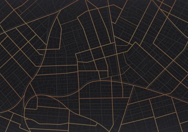 Siyah şehir bölgesi, arka plan haritası, sokaklar. Şehir manzarası. Haritanın üstünden bak. Skyline şehir panoraması. Haritacılık