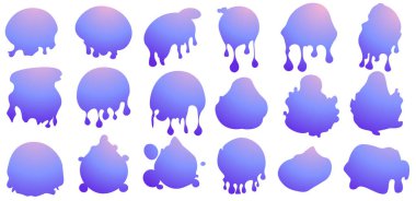 Mürekkep lekeleri. Soyut sanatsal mürekkep sıçraması boya sıçraması, damlalar, noktalar, ıslak boya izleri. Suluboya boya fırça dokusu. Grunge suyu, sprey serpintisi, kirli leke lekeleri ve sıçramış siluetler. Vektör illüstrasyonu beyaz arkaplan.