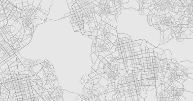 Gri şehir bölgesi, arkaplan haritası, sokaklar ve harita çizimleri. Geniş ekran oranı, dijital düz tasarım caddesi