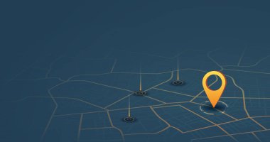 İnstinasyon, izometrik. GPS takip haritası. Yol haritalarındaki pimleri takip et, haritalama teknolojisini yönlendir ve konumunu belirle. Geleceksel seyahat GPS haritası veya konum navigatör vektör çizimi