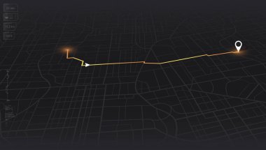GPS takip haritası. Soyut izometrik konum gösterge panelini izler. Yol haritalarındaki pimleri takip et, haritalama teknolojisini yönlendir ve konumunu belirle. Geleceksel seyahat GPS haritası veya konum navigatör vektör çizimi
