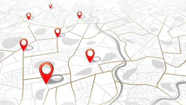 Çoklu varış yerleri, izometrik. GPS takip haritası. Yol haritalarındaki pimleri takip et, haritalama teknolojisini yönlendir ve konumunu belirle. Geleceksel seyahat GPS haritası veya konum navigatör vektör çizimi