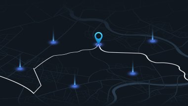 Çoklu varış yerleri, izometrik. GPS takip haritası. Sokak haritalarındaki pimleri takip et, haritalama teknolojisini yönlendir