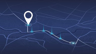 Navigasyon için uydu, konum ve yol haritası olan bir panel. Modern şehirde büyük veriler. Soyut şehir haritası. Geleceğe yönelik
