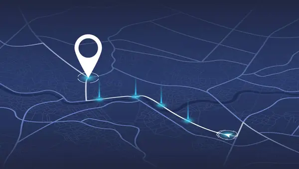 Navigasyon için uydu, konum ve yol haritası olan bir panel. Modern şehirde büyük veriler. Soyut şehir haritası. Geleceğe yönelik
