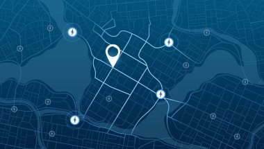 Çoklu varış yerleri, izometrik. GPS takip haritası. Yol haritalarındaki pimleri takip et, haritalama teknolojisini yönlendir ve konumunu belirle. Geleceksel seyahat GPS haritası veya konum navigatör vektör çizimi