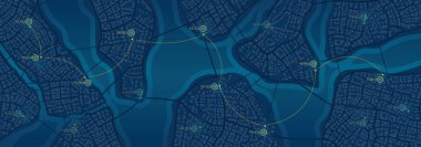 Soyut bir haritadaki konum verisi. Veri grafiği görselleştirilmiş yolların soyut vektör haritası. Belirlenmiş bölgeler. Grafiksel görselleştirme arkaplan verisi harita grafiğinde. Sunumlar, reklam projeleri. Ağ başlığı olarak Panorama. Düzenlenebilir illu