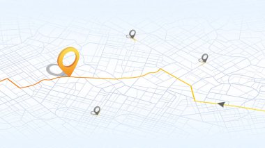 Belirli hedef noktalarına giden Isometric belirlenmiş güzergahlar. Soyut bir navigasyon planı ilgi noktalarını vurgular