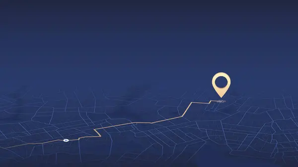 Belirli bir hedef noktasına giden belirlenmiş bir rota. İzometrik işaretli yol. Soyut bir navigasyon planı vurgular