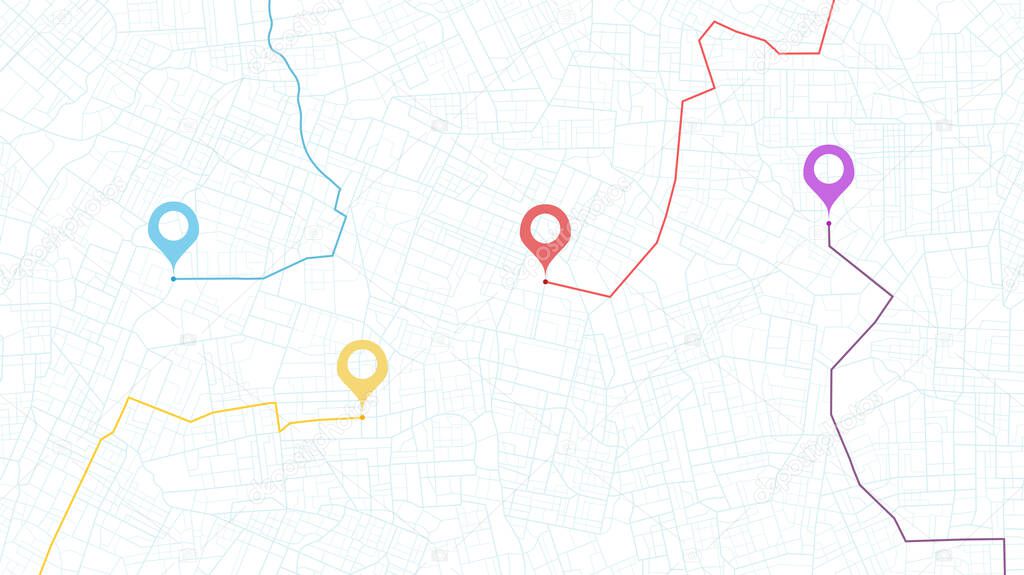 Destinations. Gps tracking map. Track navigation pin on street maps, navigate mapping locate position pin