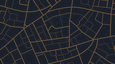 Soyut mavi şehir haritası. Şehir yerleşim bölgesi şeması. Şehir planı. Siyah arkaplanda vektör illüstrasyonu