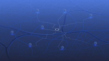 Şehir merkezinin şehir haritasının soyut şehir yolları ve caddeleri. İlgi çekici noktalar. Vektör