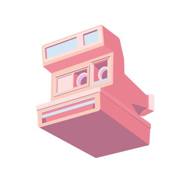 Beyaz üzerine nostaljik ve yaratıcı medya projeleri için mükemmel antika pembe bir kameranın vektör çizimi