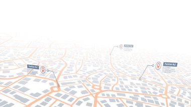 Azim. Perspektif GPS izleme haritası. Sokak haritasında iz sürme iğnesi, haritalama konumlandırma konum iğnesi