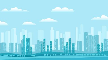 Şehir siluetinin, binaların, arka plan için şehir manzarasının vektör çizimi. Erkek öğrenci birliği tarzında panorama. Soyut yatay