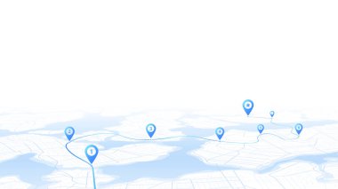 Şehir haritasında yön işaretleri, hedeflenen bir nokta ve birden fazla işaret var. Soyut bir navigasyon planı