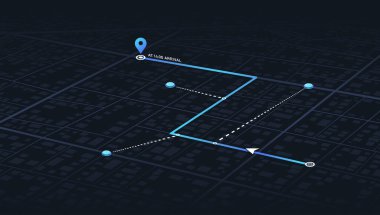 Şehir caddesi haritası, değişik ilgi alanları var. GPS izleme sistemi, insanların yön bulmalarına yardımcı olur.