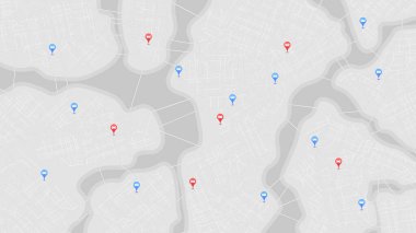 Yakındaki sertifikalı tamir merkezlerinin ve oto satın alma mağazalarının soyut haritası. Yer belirleme noktası. GPS izleme