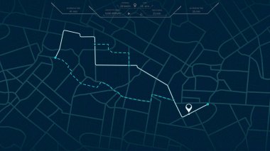 Şehir haritasındaki varış zamanının verileriyle çevrimiçi konum izleme. Arka planda caddeler olan dev şehir haritası. Harita