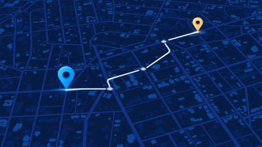 Seyahat konsepti... yön haritalama teknolojisi uzaklık ve dönüş yolları hakkında veri toplamak için. Noktadan noktaya yol