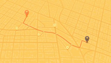 Konum belirleyici gösterge paneli. Haritada raptiyeler ve alternatif yollar olan şehir caddesi. Isometric sokak yolları ve konumu
